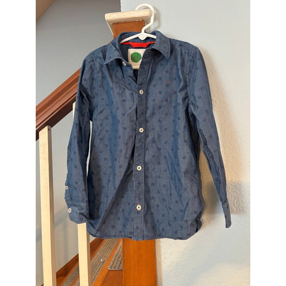Mini Boden 7/8 128 turtle blue button up dress shirt cotton